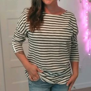 J.Crew Navy Cream Striped Button Sleeved S…